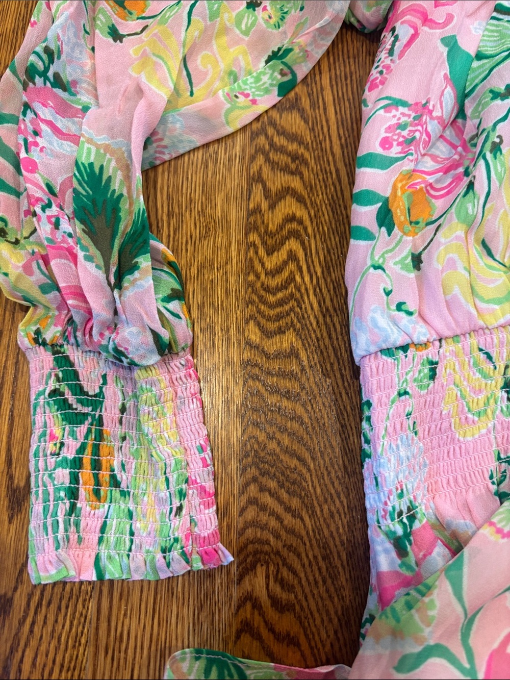 Lilly Pulitzer Hot Pink, Green & Yellow Floral Tie Neck Dress - Picture 6 of 6